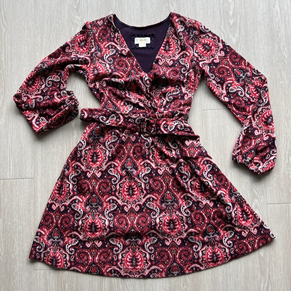 Maeve Anthropologie Paisley Dress XS Long Sleeve Belted